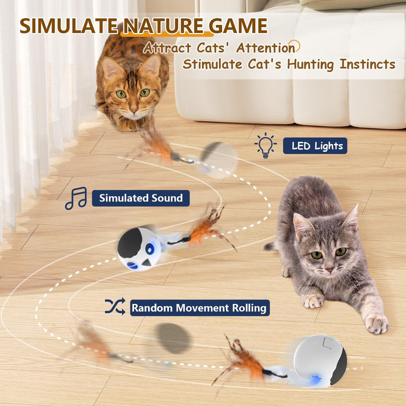 ORSDA Cat Toys, Interactive Cat Toys for Indoor Cats Automatic Moving Ball Bird for Bored Indoor Adult Cat Kitten Toys Ball, Motion Activated Fast Moving Chirping Stimulating Light Cats Toys, 2 Tails White - BeesActive Australia