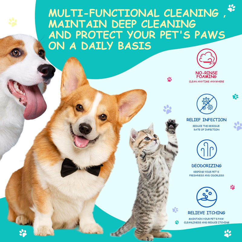 Dog and Cat Paw Cleaner with Built-in Scrubber No-Rinse Foaming Cleanser Moisturizing Deodorizing Paw Wash Portable Plant-Based Pet Grooming Brush Deep Clean for Dogs & Cats - BeesActive Australia