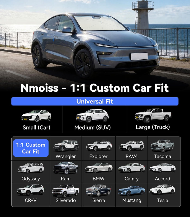 Nmoiss [Vinyl Coating Heat Shield] Windshield Sun Shade Umbrella Custom for Jeep Compass 2017-2025, Block 99% UV Rays & Protect Interior Dashboard & Seats, Compass Accessories