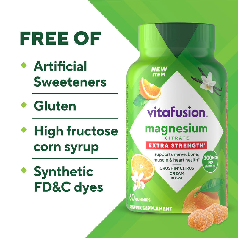 Vitafusion Magnesium Citrate Gummies | 165mg | 60 Gummy Vitamins | for Adult Women & Men | Orange Vanilla Flavor | Gluten-Free Supplement