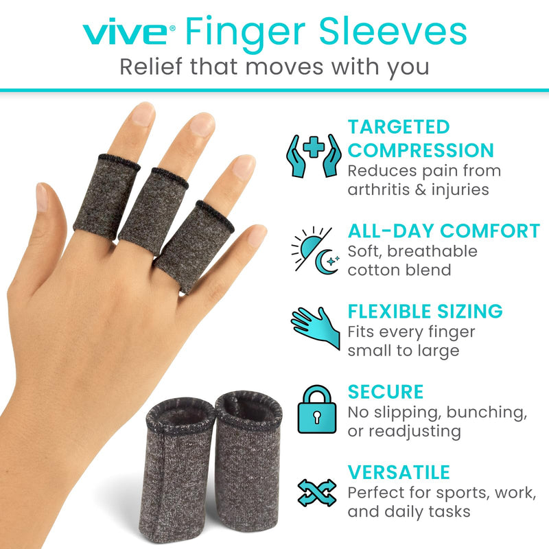 Vive Finger Sleeves (30 Pack) - Compression Cushion for Arthritis, Swelling, Joint Pain Relief - Thumb & Index Guard Wraps Basketball, Golf, Crochet, Writing, & More - Support Protectors for Sports Gray