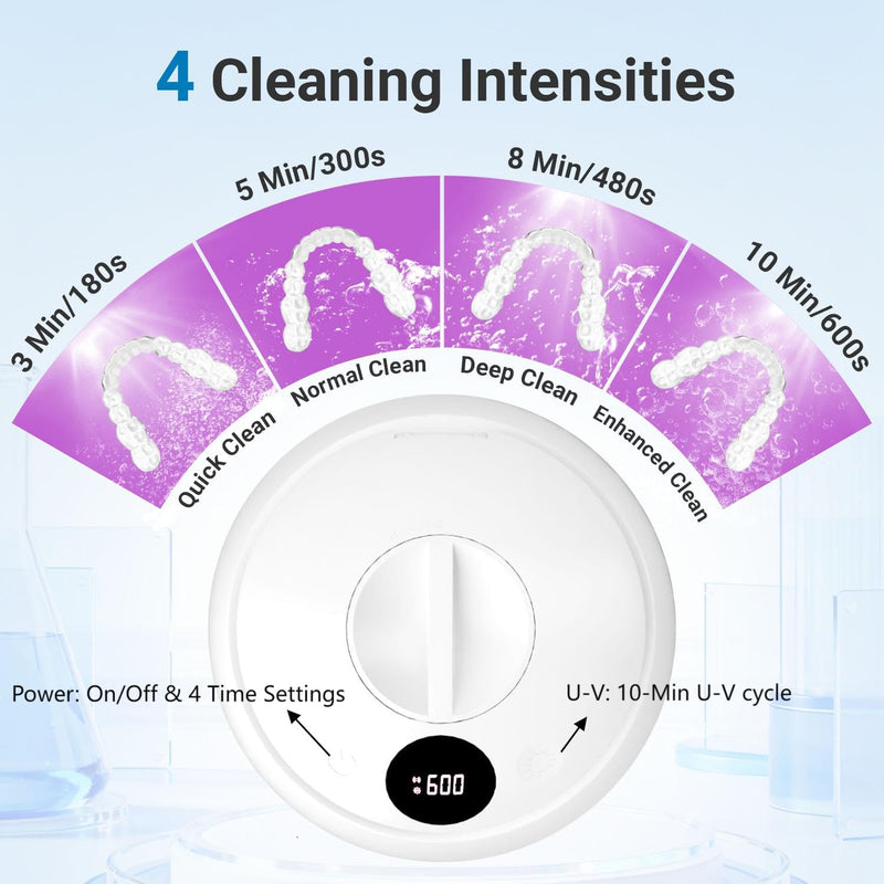 Ultrasonic Retainer Cleaner for Aligners & Dentures, 45kHz Dental Cleaning Machine with Digital Timer, 200ML Stainless Steel Tank, Low Noise Cleaner for Braces, Mouth Guards & Daily Dental Care White