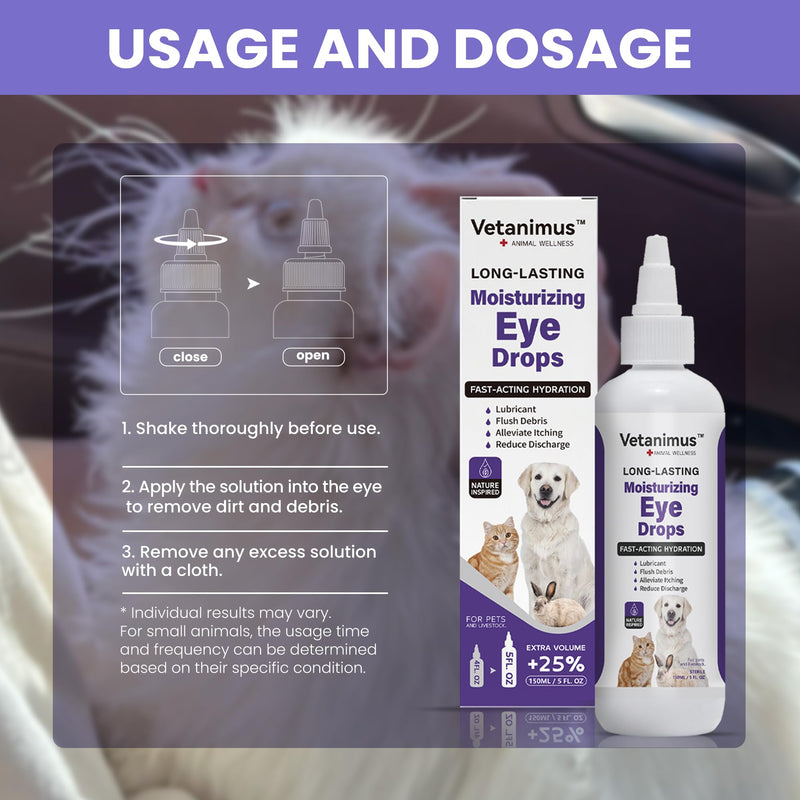 Refreshing Moisturizing Eye Drops 150ml/5 fl.oz for Dogs, Cats, and Livestock Fast-Acting Hydration 1 Bottle