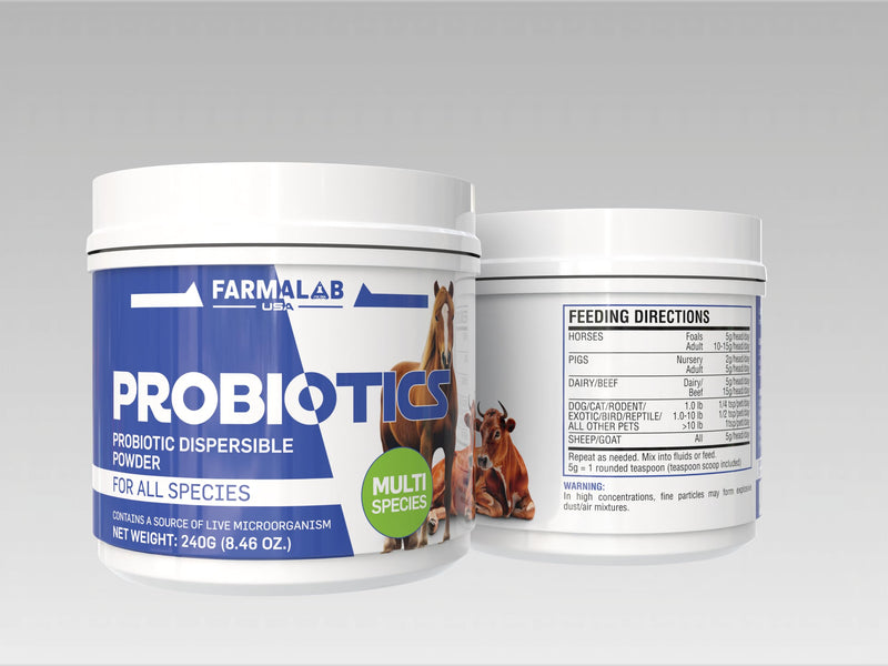 Probiotics Dispersable Powder Pet Probiotic All Species, Probiotics for Pigs, Horses, Sheep, Goat, Dog, Cat, Bird, Rabbit, Chickens(240 gm) Farmalab