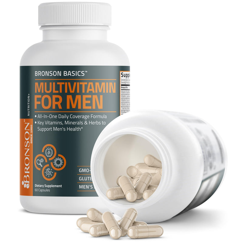 Bronson Multivitamin for Men All-in-One Daily Coverage, 60 Capsules | Once-Daily Men's Wellness Formula with Immune, Focus & Energy Support, Ashwagandha & Saw Palmetto, Non-GMO & Gluten-Free 60 Count (Pack of 1)