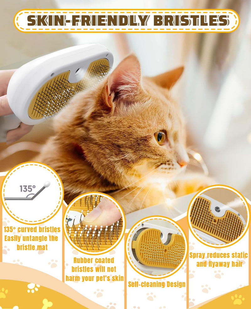 Cat Steam Brush for Shedding Cat Gifts for Cat Lovers Women, 3 In 1 Steamy Pet Grooming Brush with Release Button and Tank for Indoor Long and Short Hair Dogs and Cats White - BeesActive Australia