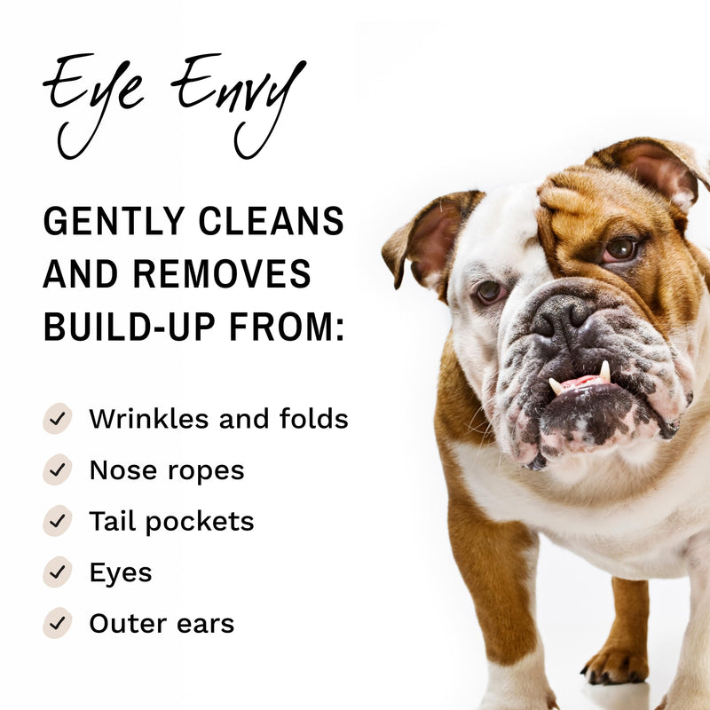 Eye Envy Bulldog Wrinkle Wipes. Wrinkle Wipes for French Bulldog, Pug, English Bulldog. Cleans Wrinkles, Bulldog Tail Pockets. Removes Stains and Odors. Natural, Unscented Wipes. USA Made. 60 Count - PawsPlanet Australia