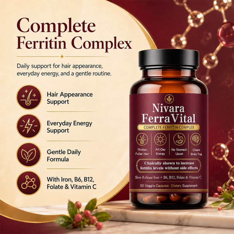 Ferritin Support for Women,Hair & Energy Support | Iron Supplement with Ferrous Glycinate, Vitamin C, B12, B6, Folate & Zinc,60 Capsules