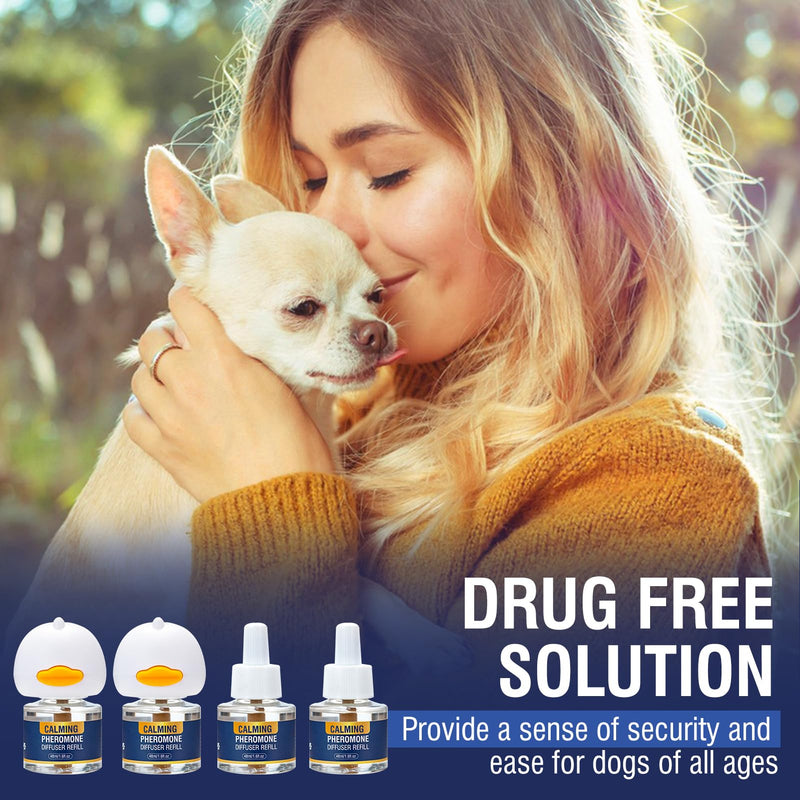 Dog Calming Pheromones Diffuser 6 in 1 Kit Appeasing Pheromone Diffuser to Calm (2 Plug in+4 x48ml Refill) for Anxiety Relief Reduce Aggression Fighting Barking Stress 120 Day Supply(Tasteless) Tasteless