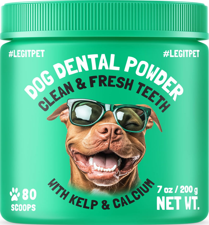 Dog Dental Powder for Teeth Cleaning Plaque Off & Tartar Control Fresh Breath Treatment with Kelp & Calcium Reduce Canine Bad Breath Natural Ingredients All Breeds & Ages 80 Scoops