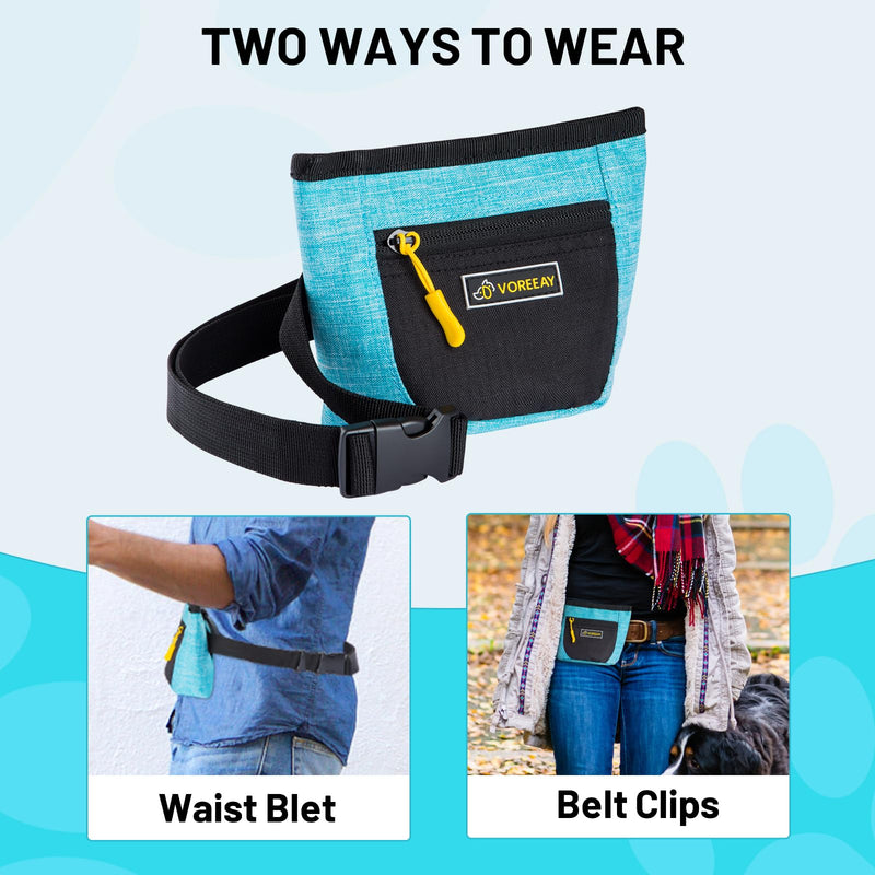 Dog Treat Pouch, Treat Pouches for Pet Training with Dog Training Clicker, Dog Training & Behavior Aids with Magnetic Opening Hands-Free Design and Clip Waist Belt for Pet Walking Training -Black/Blue - BeesActive Australia