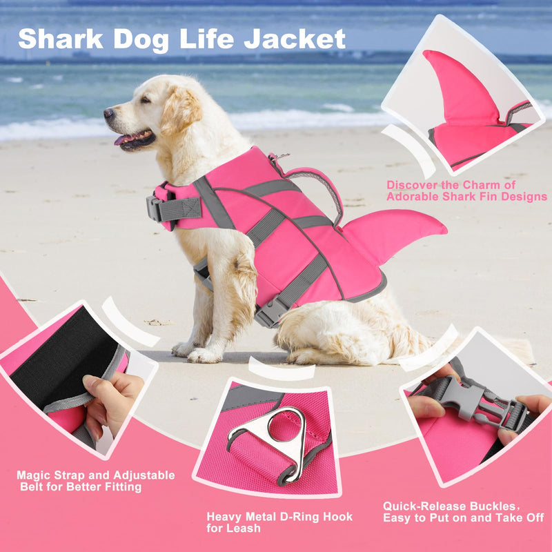 Doglay Dog Shark Life Jacke,Superior Buoyancy Dog Life Vest with Rescue Handle Reflective Stripes & Shark Fin, Ripstop Pet Preserver Swim Vest for Small Medium Large Dogs Pink - BeesActive Australia