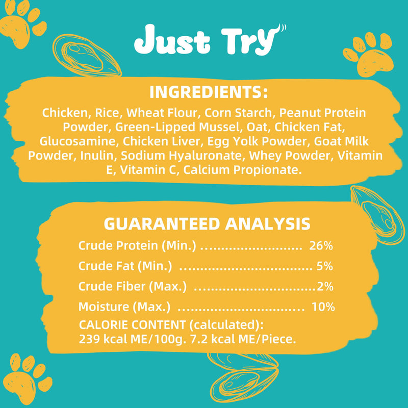 Just Try 15 OZ Green-Lipped Mussel Dog Treats Biscuits Hip & Joint Support for Dogs Training Treats Healthy Dog Treats