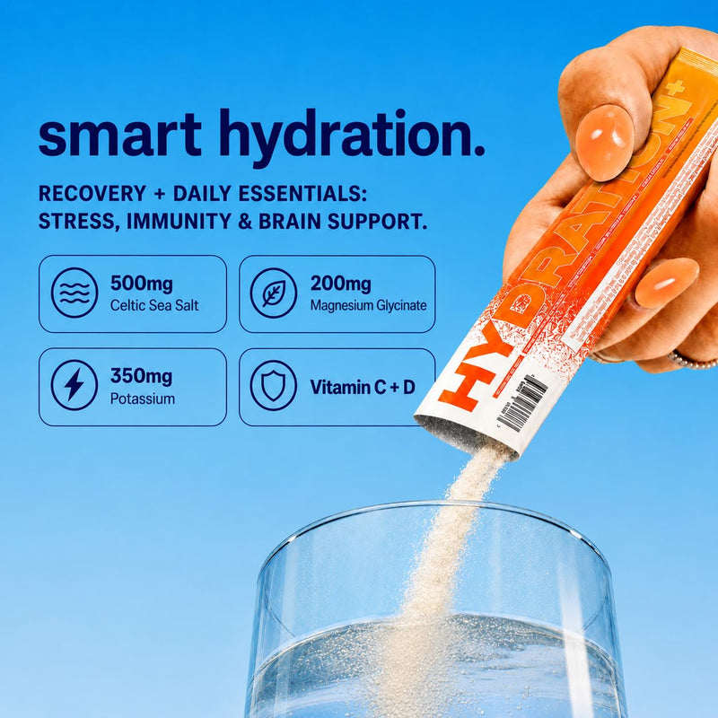 Raised Hydration+ No Sugar Electrolyte Powder Packets - 200mg Magnesium Glycinate, 500mg Sodium Celtic Sea Salt, 350mg Potassium | 500mg Vitamin C, 2000 IU Vitamin D | No Sucralose |15 Sticks, Peach