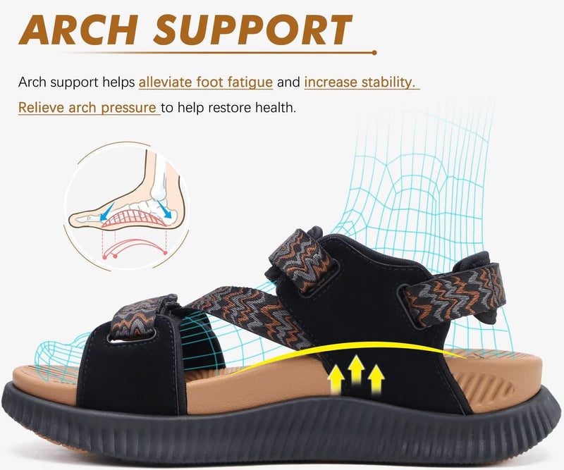 KuaiLu Womens Orthopedic Walking Sandals with Arch Support Recovery Cushion 8.5 Black Khaki