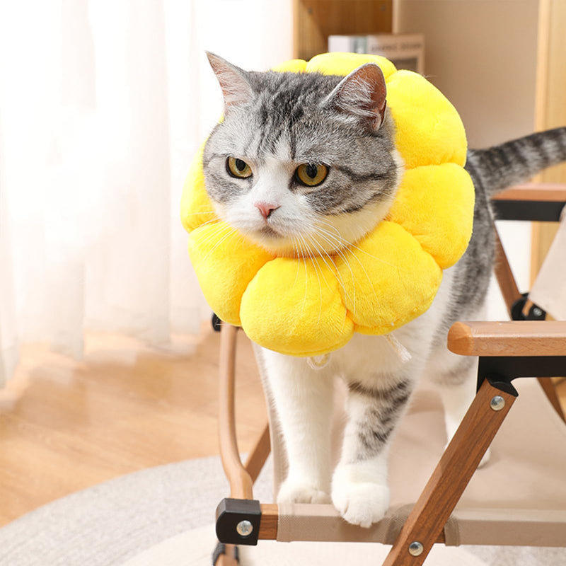 Cat Neck Collar, Cat Collar, Elizabethan Collar for Cats, Soft Adjustable Neck Brace for Pet Recovery, Licking and Scratching Post Surgery Protection (Yellow, S) Yellow - BeesActive Australia