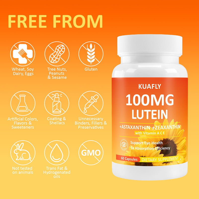 Lutein and Zeaxanthin Supplements with Astaxanthin 50MG Eye Vitamins - Premium Lutein for Eye Vision Support 120 Capsules 30 Count (Pack of 2)