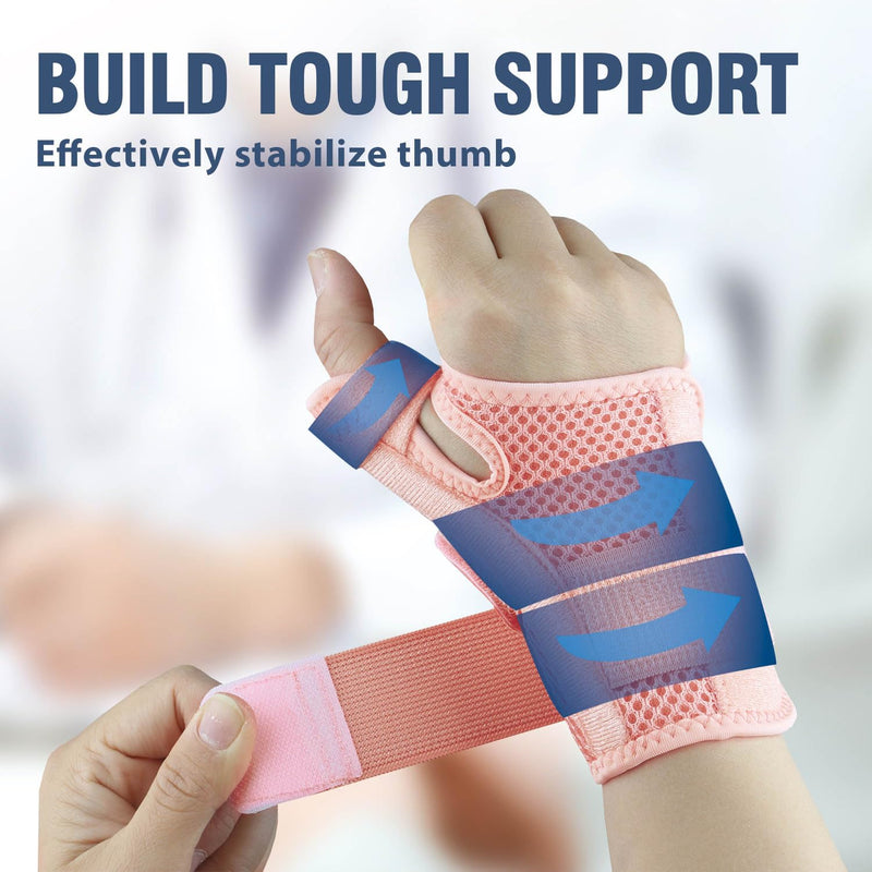 Thumb Brace, Thumb Spica Splint for Right Hand or Left Hand for Arthritis Pain & Support, Trigger Thumb Splint and Stabilizer for Carpal Tunnel Pain Relief, Tendonitis, Sprain, Pink