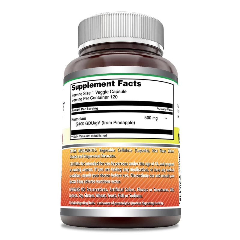 Amazing Formulas Bromelain Supplement | 500 Mg Per Serving |120 Veggie Capsules | Non-GMO | Gluten Free | Made in USA | Ideal for Vegetarians 1 Pack - BeesActive Australia