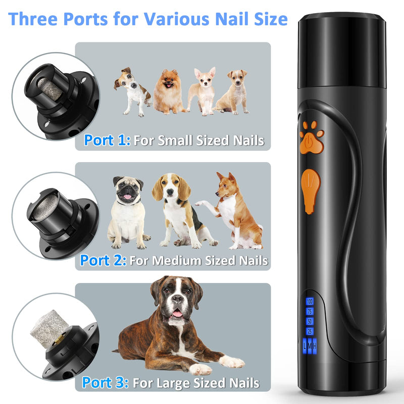 YABIFE Dog Nail Trimmers and Dog Nail Clippers Kit, Whisper Quiet Electric Grinder with Light, for Small, Medium, Large Dogs, Cats Toenail Grooming, 3 Speeds Black - BeesActive Australia