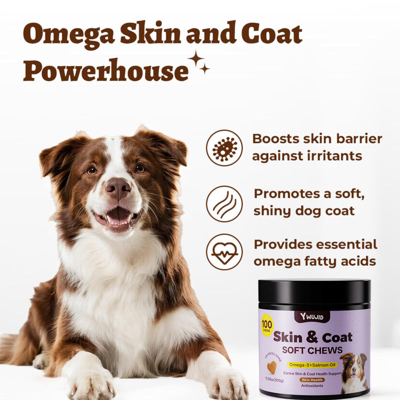 Salmon Oil Skin & Coat Supplement for Dogs-Omega 3 Fish Oil for Dog Healthy Skin,Glossy Coat with EPA & DHA Fatty Acid Heart Hip Joint Health,Skin Allergy,Hot Spot,Dry Skin,Itch Relief,Shedding