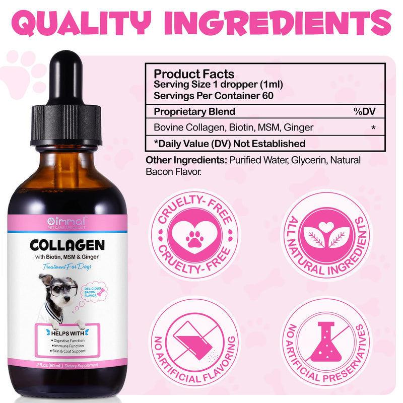 Collagen for Dogs – Herbal Liquid Supplement with Echinacea, Honeysuckle & Apple Cider Vinegar | Supports Normal Immune Function, Skin & Coat Condition, and Digestive Balance | 60ml
