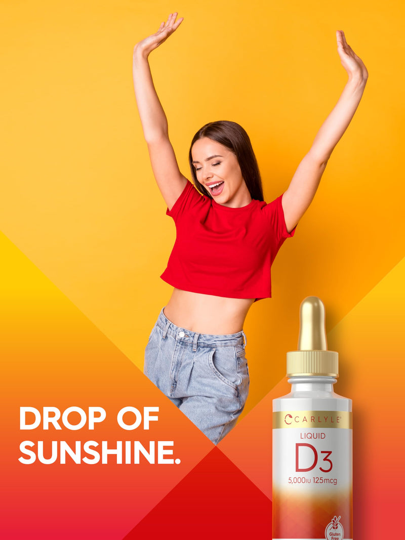 Carlyle Liquid Vitamin D3 | 5000 IU (125 mcg) | 2 oz | Vegetarian, Non-GMO, and Gluten Free Supplement | Vitamin D Liquid Drops for Adults 2 Fl Oz (Pack of 1)