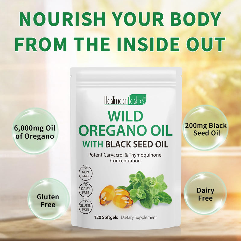 120PCS Oil of Oregano with Black Seed Oil Boosts Immune Oregano Oil Capsules Organic, Chlorophyll, Fast Absorption, GMP Certified 120 Count (Pack of 1)