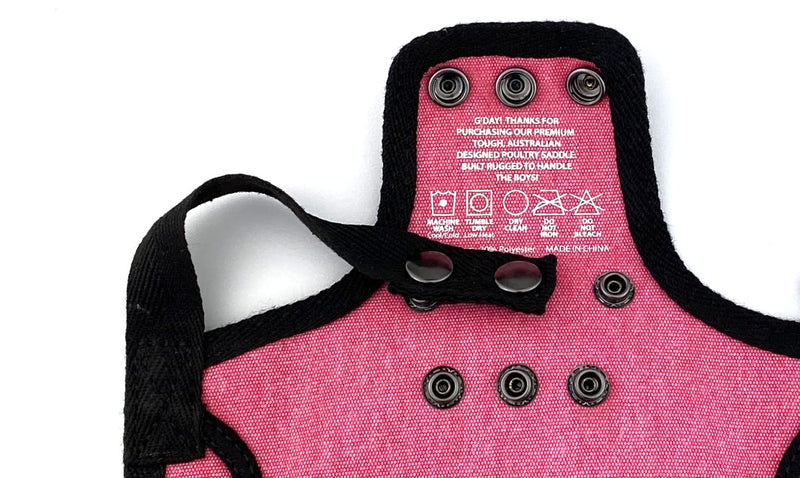 DOWN UNDER OUTDOORS 4 Pack Medium-Large Saddles with Adjustable Straps, Poultry Saver, Protector, Apron, Supplies, Care Products (Pink) pink