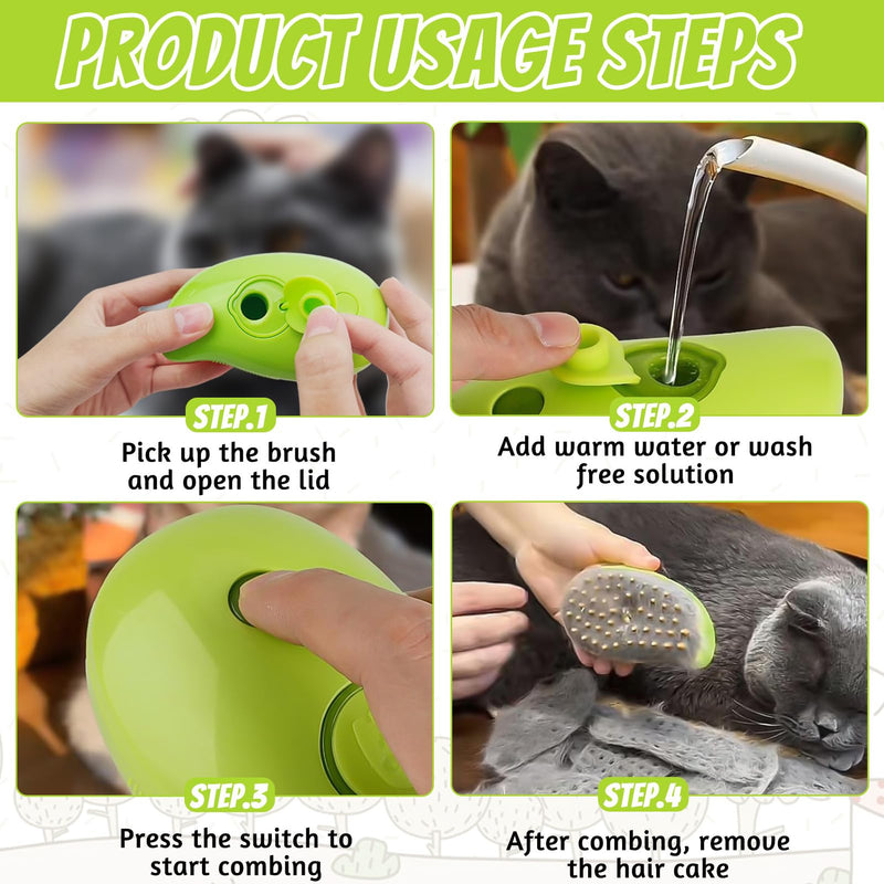Steamy Cat Brush, 3-in-1 steam brush for cats, cat brush with steam, dog brush, pet brush, pet brushes, self-cleaning slicker brush, for cats, dogs, massage, self-cleaning, green - BeesActive Australia