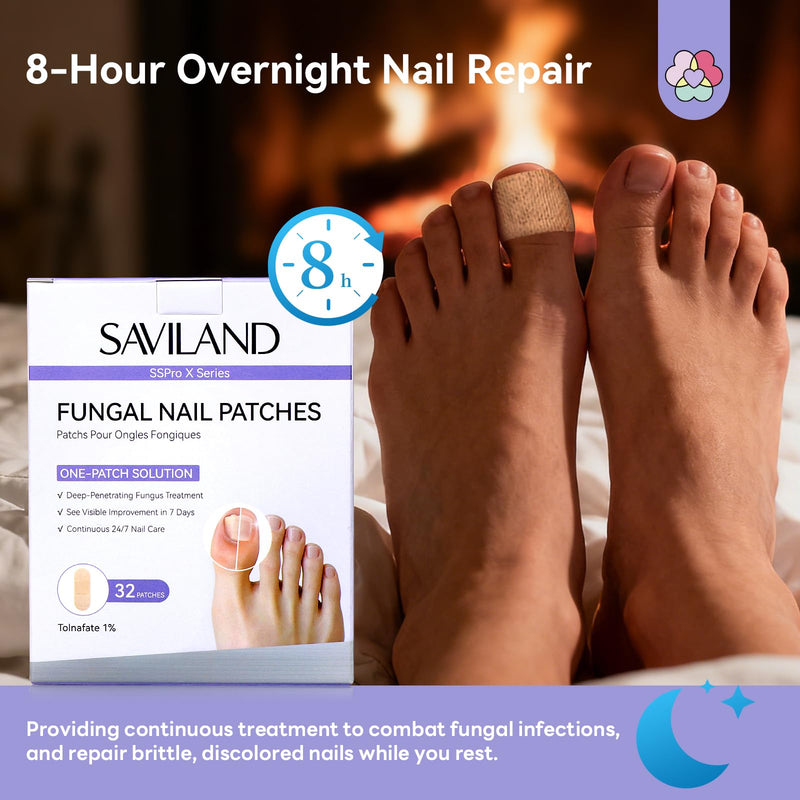 SAVILAND Extra Strength Fungal Nail Patches: 8H Overnight Repair 1% Tolnaftate Toenail Treatment Nighttime Nail Renewal Restores Damaged Nails Discolored Thick Yellow Healthy Appearance 32PCS