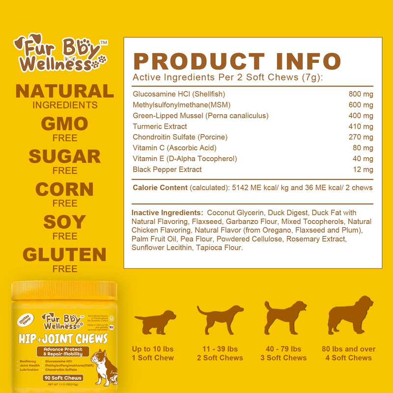 Vet-Strength Hip & Joint Support for Dogs - Fast-Acting Relief for Arthritis, Stiffness & Inflammation - Advanced Mobility, Cartilage, Bone & Muscle Support - Tasty Chicken Soft Chews - 90 Count