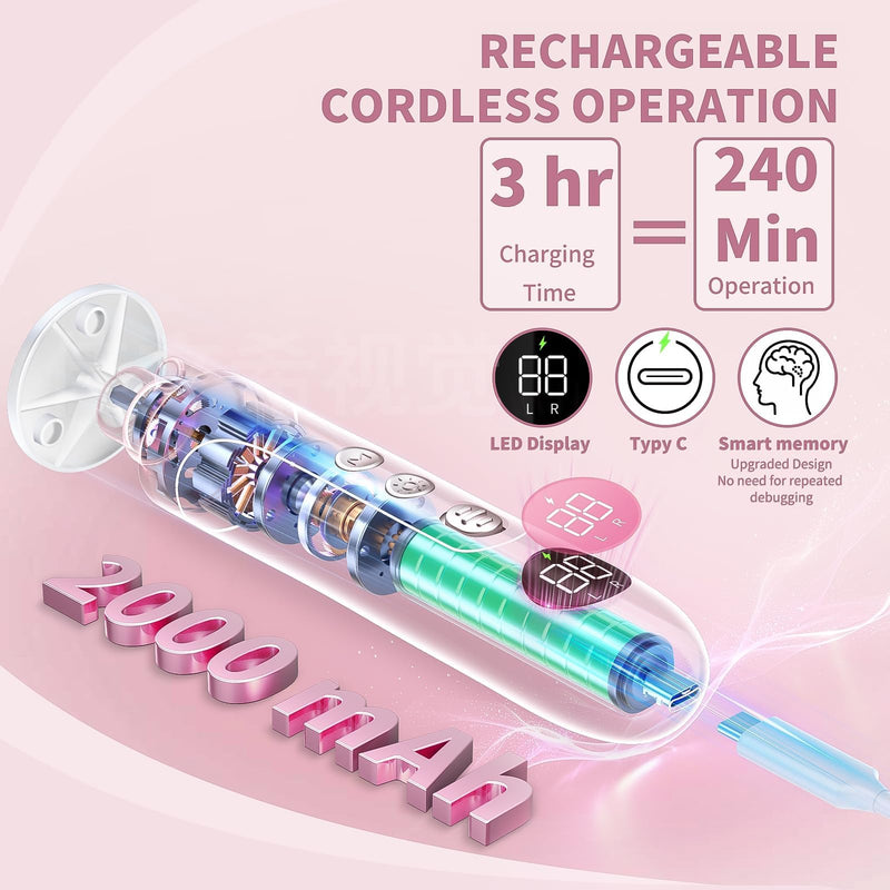 Electric Nail Drill Kit, Cordless Manicure Pedicure Kit with Memory Modes, 15 Speed Portable Nail Drill Machine, Callus Remover with 25Pcs Sandpaper Discs,Hand Foot Care Tool for Thick Nail Toenail White+pouch