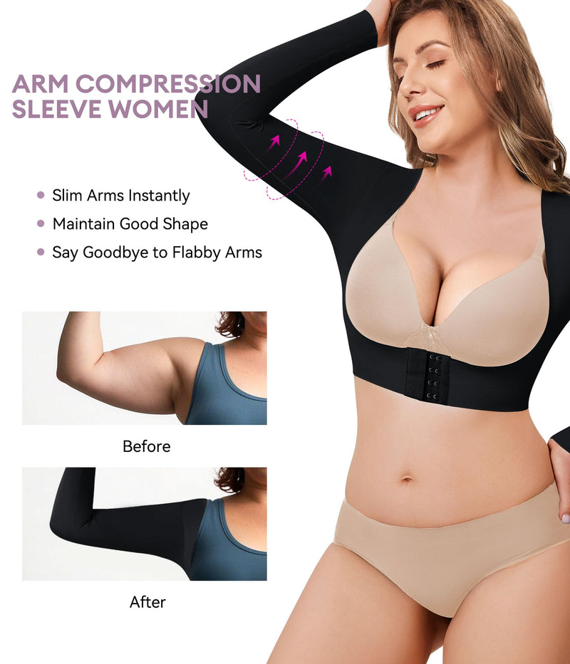 YERKOAD Arm Shapers for Women Flabby Arms Post Surgery Compression Sleeves Arm Faja Front Closure Shapewear Tops X-Large Black - BeesActive Australia