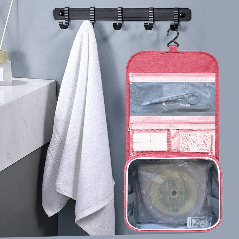 Travel Bag for Ostomy and Colostomy Supplies - Perfect for Post - Surgery Users, with Hanging Design and Stylish Covers for Female Patients Pink