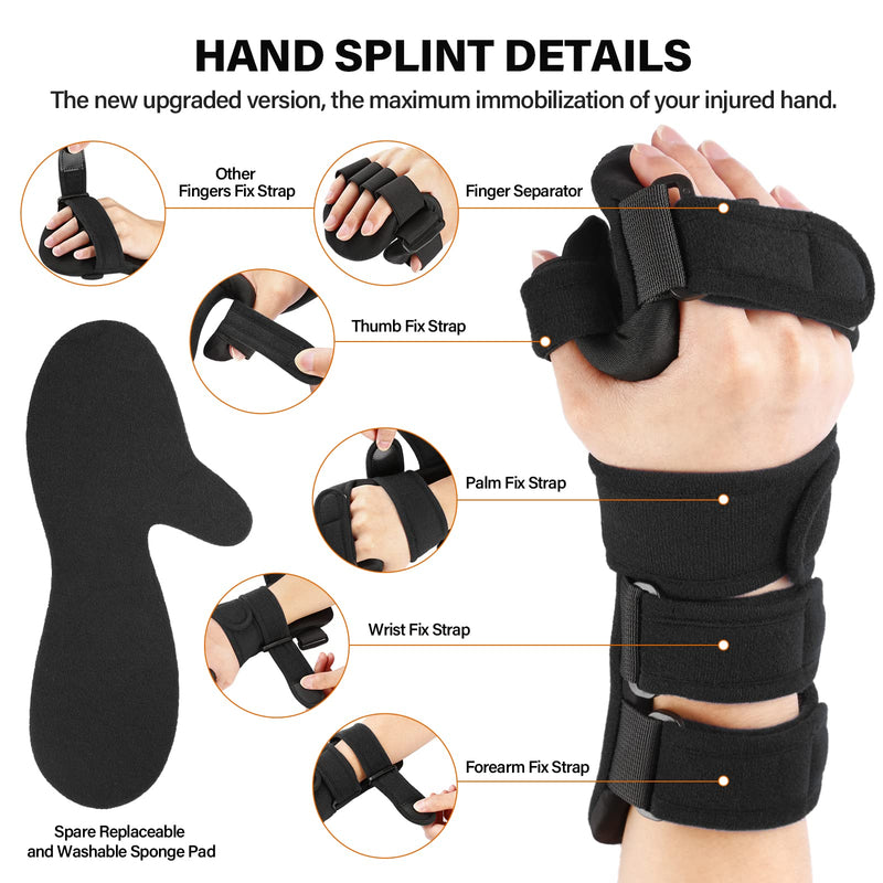 Stroke Resting Hand Splint Right&Left Resting Hand Splint with Finger Separator Functional Night Immobilizer Wrist Finger Brace for Carpel Tunnel Pain,Sprain Fracture,Tendonitis (Left,Black) Left,Black