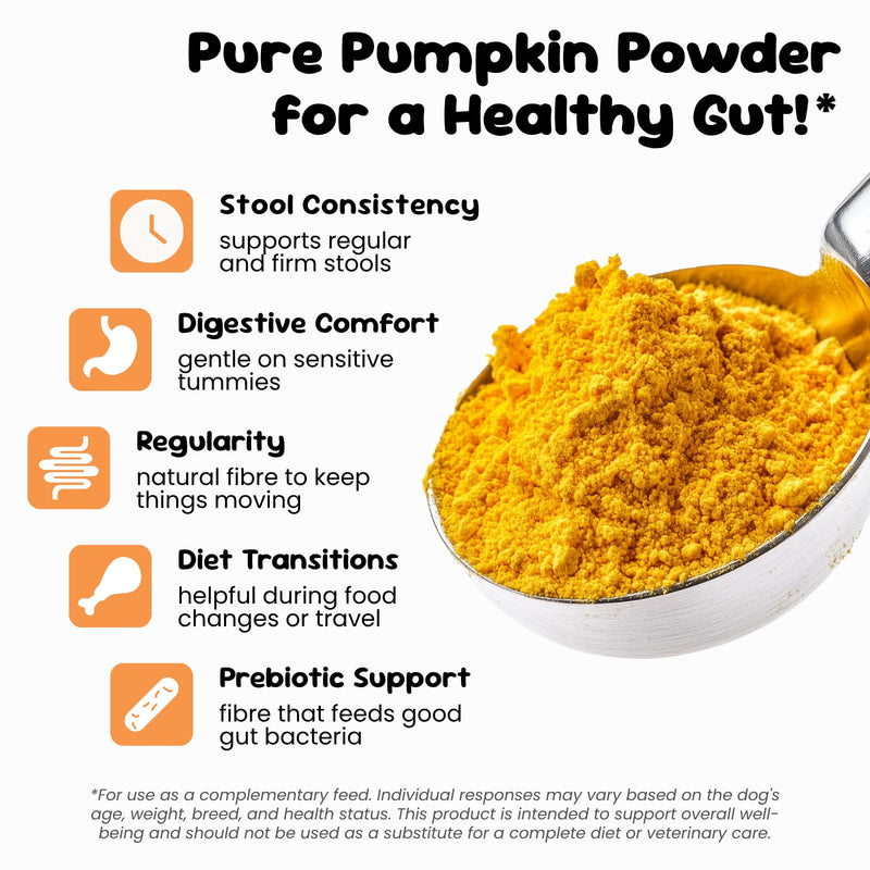 100% Natural Pumpkin Powder for Dogs - High Fibre Food Topper for Digestive Support, Stool Consistency & Healthy Guts, Sprinkle or Mix, Made in UK - 100 g 100 gm