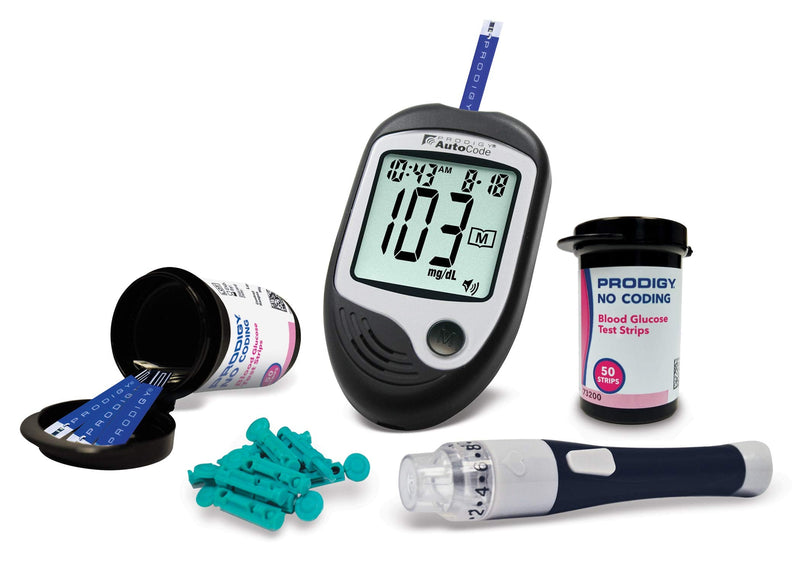 Prodigy Glucose Monitor Kit - Includes Prodigy Meter, 100ct test strips, 10ct Lancets, Lancing device, Carrying Case, Log Book - BeesActive Australia