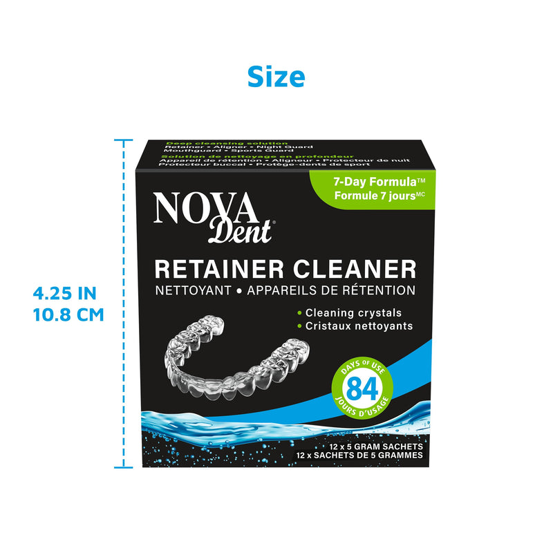 Novadent Retainer Cleaner – For Aligner, Night Guard, Mouthguard, Sports Guard - 84-Day (12 sachets) 12 Count (Pack of 1)