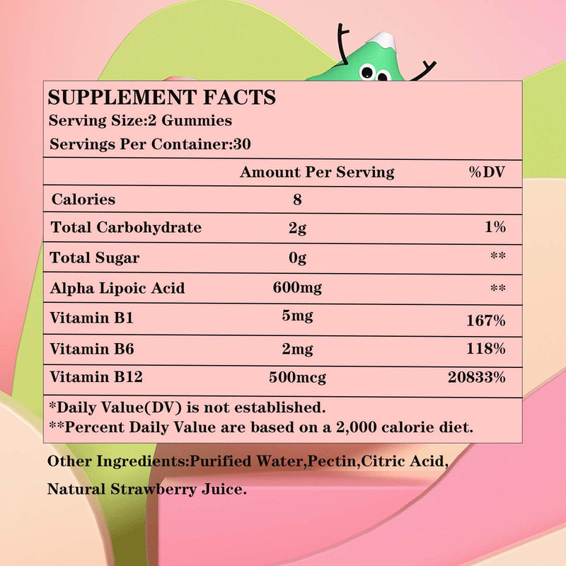 Lofei Alpha Lipoic Acid Gummies 600mg with Vitamin B1,B6 & B12,Sugar Free | ALA Supplement for Energy* & Vi*tality,High Absorption,Non-GMO, Vegan, Gluten-Free,Raspberry Flavor,60 Gummies