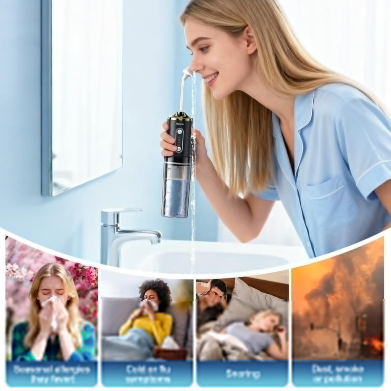 Electric Nasal Irrigation System Packets, Sinus Rinse, Neti Pot Relief System Portable for Kids/ Adults Cordless Waterproof Nasal Rinse Bottle with 60 Saline Kits Nose Wash Machine Black