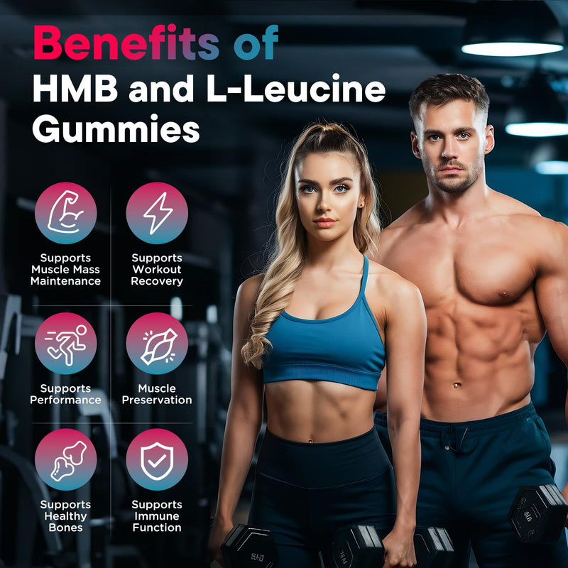 HMB and L-Leucine Gummies, 4500mg HMB and Leucine Supplements for Men & Women, Sugar-Free, Strawberry Flavored, 120 Count 60 Count (Pack of 2)