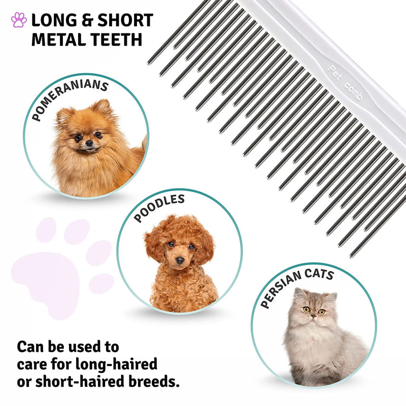 Poodle Pet Detangling Pet Comb with Long & Short Stainless Steel Teeth for Removing Matted Fur, Knots & Tangles – Detangler Tool Accessories for Safe & Gentle DIY Dog & Cat Grooming Purple - BeesActive Australia