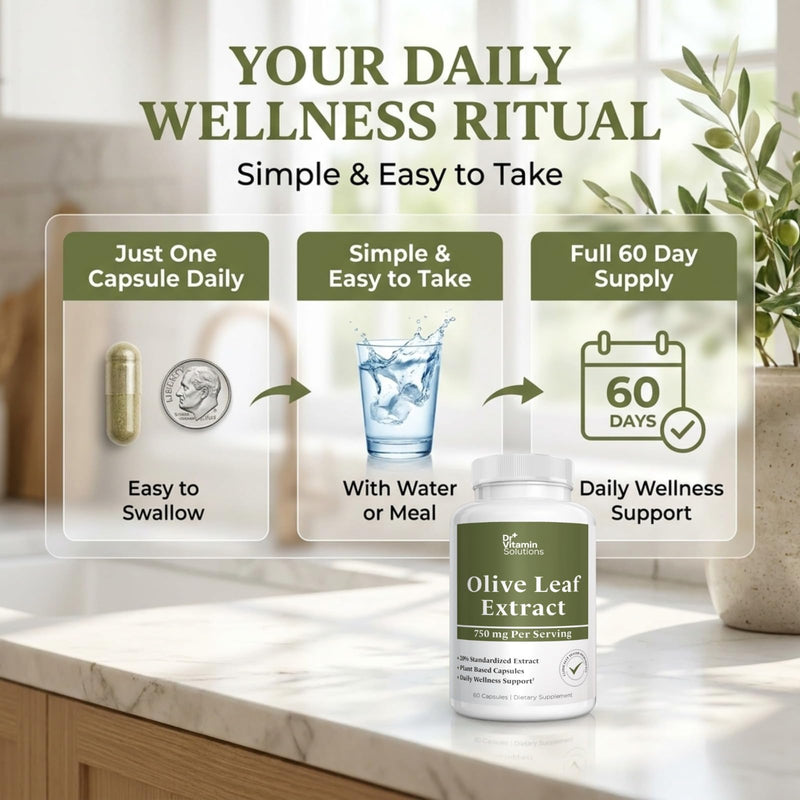 Olive Leaf Extract Capsules 750mg - 150mg Oleuropein, 60 Capsules 2 Month | 20% Standardized Herbal Supplement, Immune and Antioxidant Support, Non-GMO, Vegan, Gluten Free, Soy Free, No Fillers
