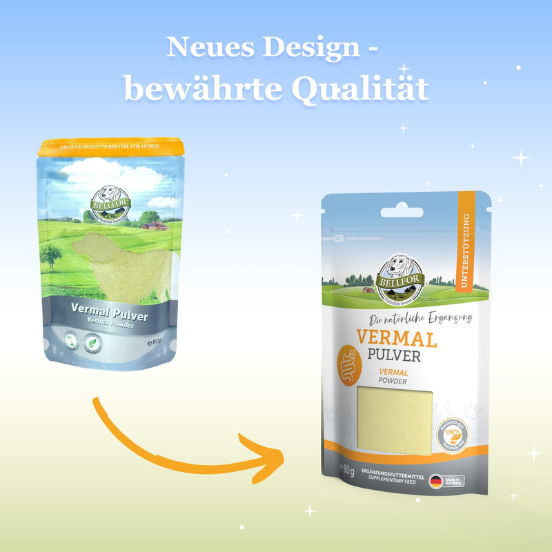 Vermal powder from Bellfor with coconut flour and pumpkin seeds - 80 g. Natural preventive agent against worm infestation in dogs in animals, supports intestinal health and immune system without the development of resistance. - BeesActive Australia