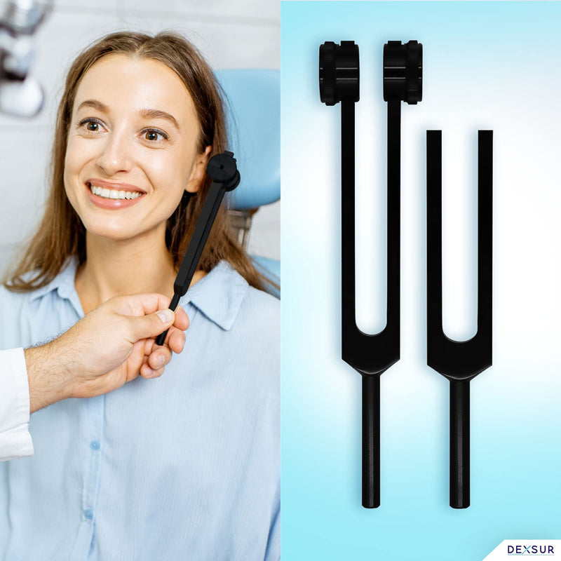 Diagnostics Kit - Percussion Taylor Reflex Hammer + C 128 & C 512 Tuning Forks + Bandage Scissors + Pupil Gauge Pen Light in Carrying Case - 6 Pieces Set - Full Black