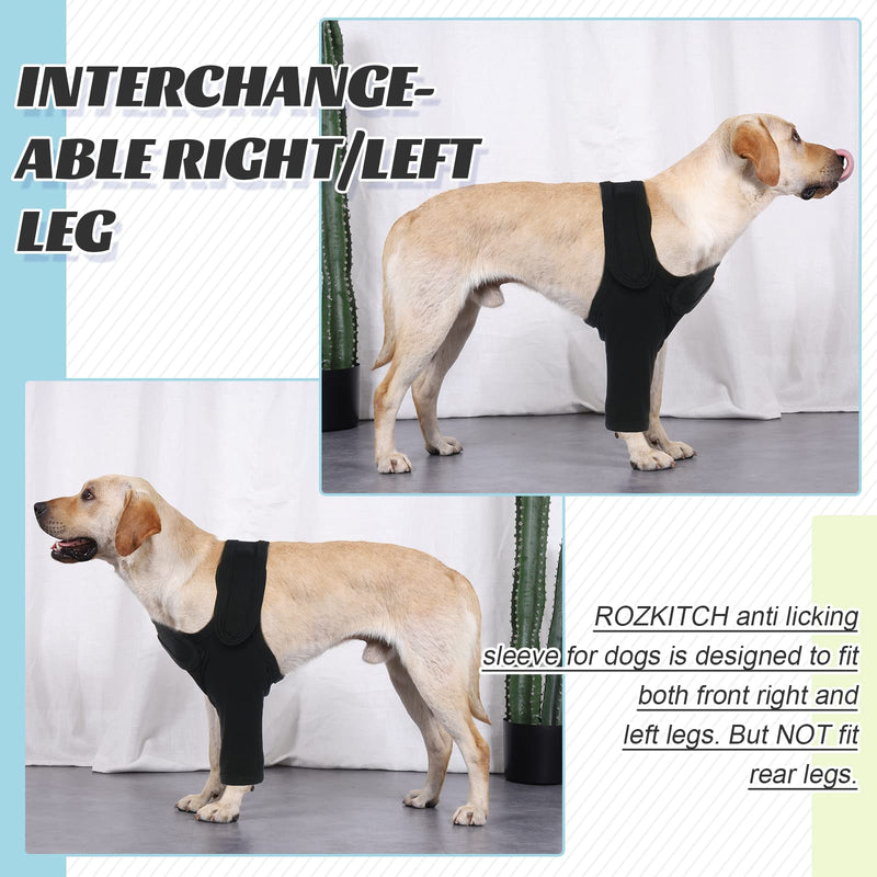 ROZKITCH Dog Recovery Sleeve Front Leg Right Left, Pet Prevent Licking Wound Elbow Knee Protector, Dog Recovery Suit Cone Collar Alternative for Sprain ACL CCL Arthritis Joint Care Black M M(Chest Girth:17.7"-24")