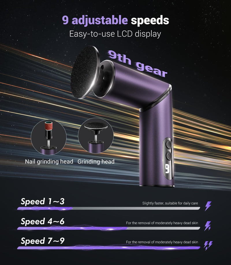 5-in-1 Professional Electric Callus Remover(Portable & Foldable), Removes 99.92% of Calluses in 3 Mins, Rechargeable Foot File Pedicure Kits with 10 & 40 Grit Pads for Soft Smooth Feet, Purple 03-purple - BeesActive Australia