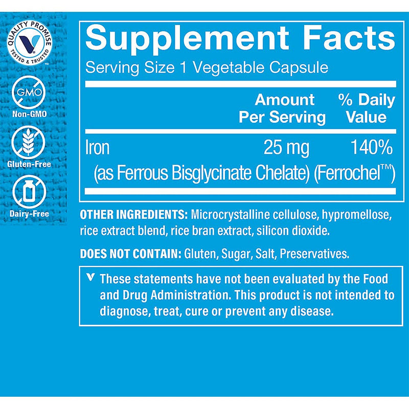 The Vitamin Shoppe Iron 25MG - Red Blood Cell Production, Energy & Oxygen Transport Support, Essential Mineral