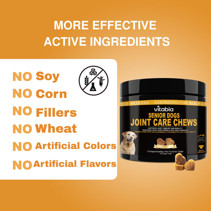 Senior Dog Joint Supplements with Glucosamine Chondroitin MSM - Hip & Joint Support for Dogs with Green Lipped Mussel, Turmeric, Omega 3 for Mobility & Comfort - Beef Flavour Dog Supplements Beef Flavour (120 Count)